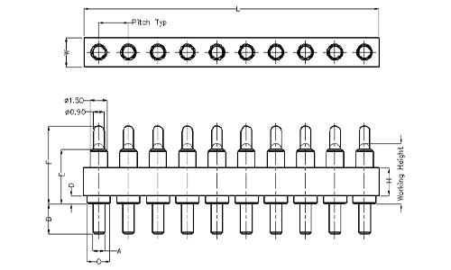 10Pin Pogo Pin连接器 插件式 图纸