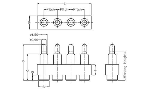 4Pin Pogo Pin连接器 平底式 图纸