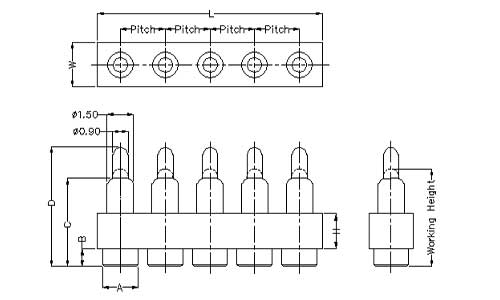 5Pin Pogo Pin连接器 平底式 图纸