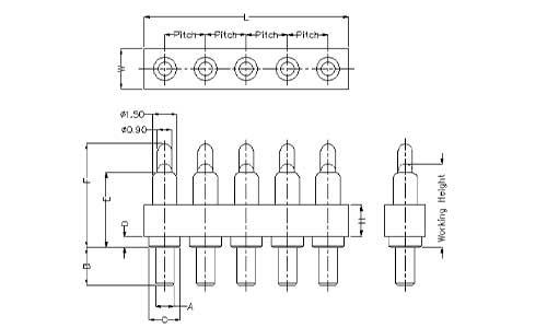 5Pin Pogo Pin连接器 插件式 图纸