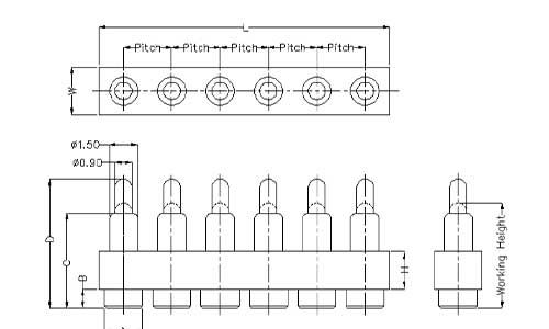 6Pin Pogo Pin连接器 平底式 图纸