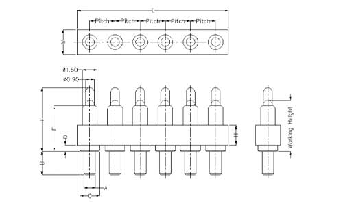 6Pin Pogo Pin连接器 插件式 图纸